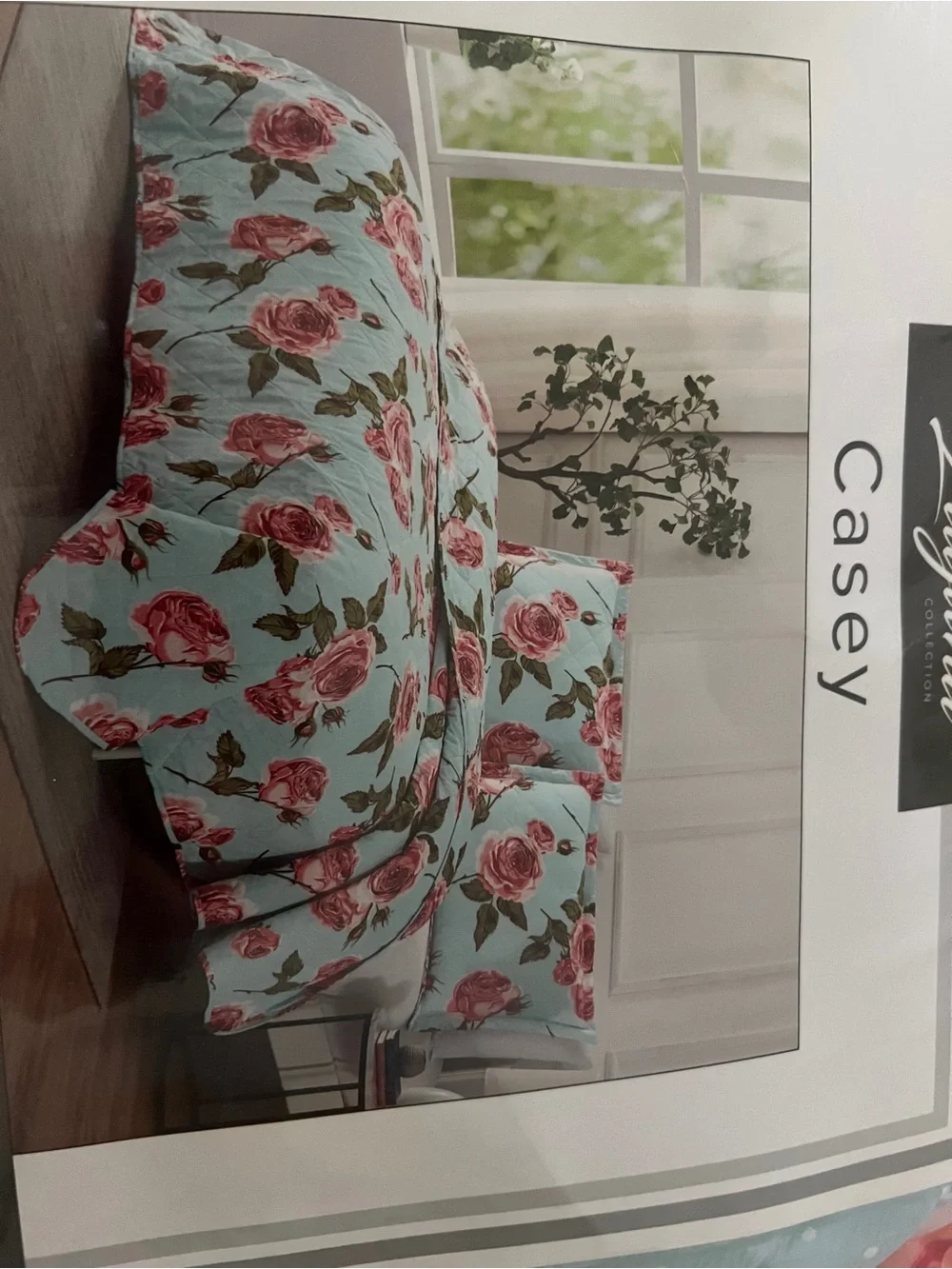 Laguna B Casey King Quilt Set - Pink Roses on Light Blue